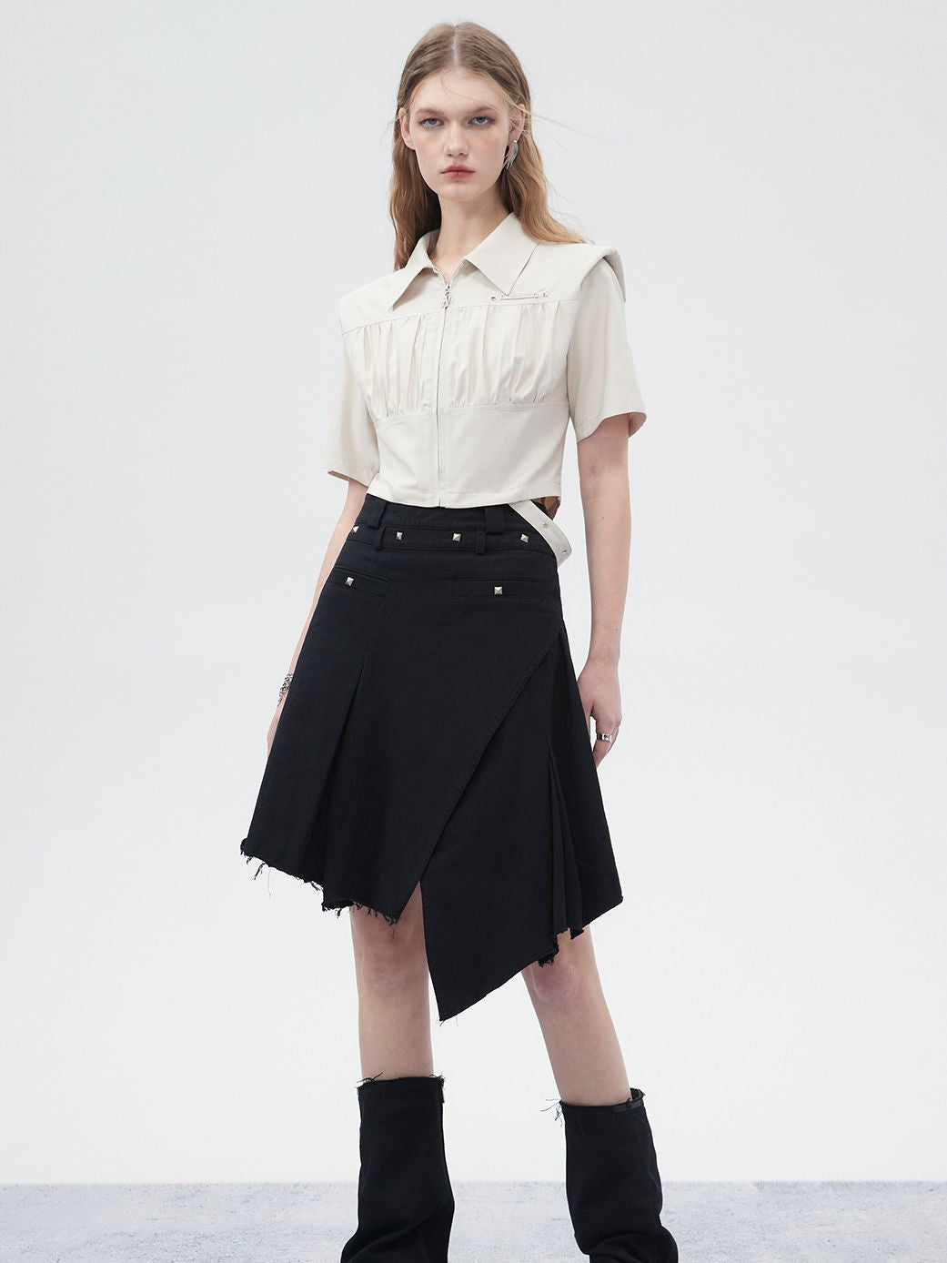Zip Cropped Nichi Plain Shirt