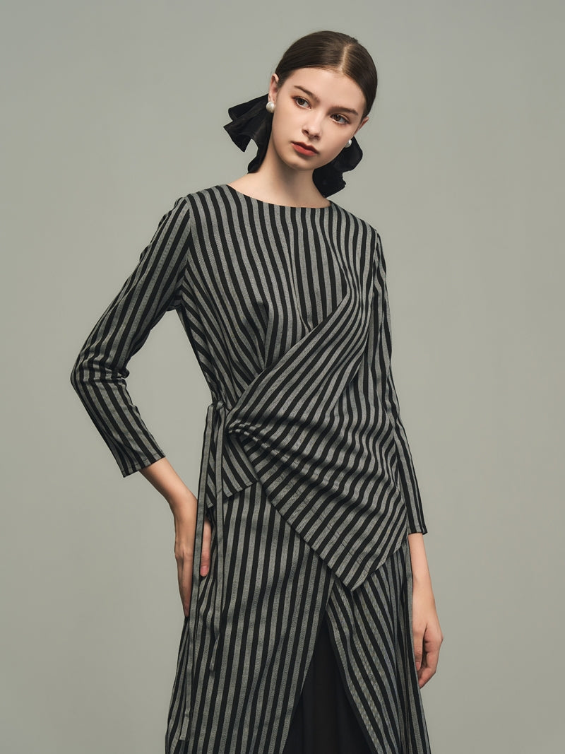 Stripe Wrap Nichi Loose Natural One-Piece