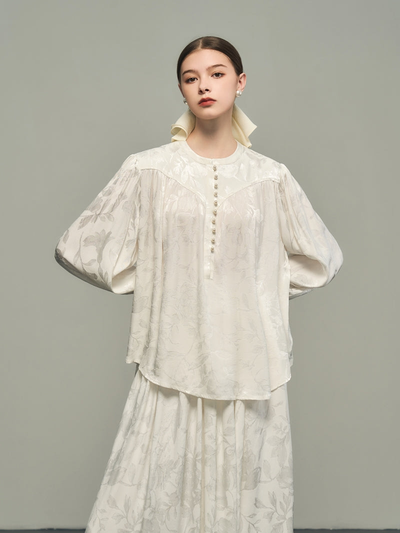 Flauschig klassische Blumensticker Chic Bluse & Long-Scirt