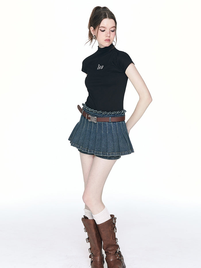 주름 데님 캐주얼 플레어 culottes