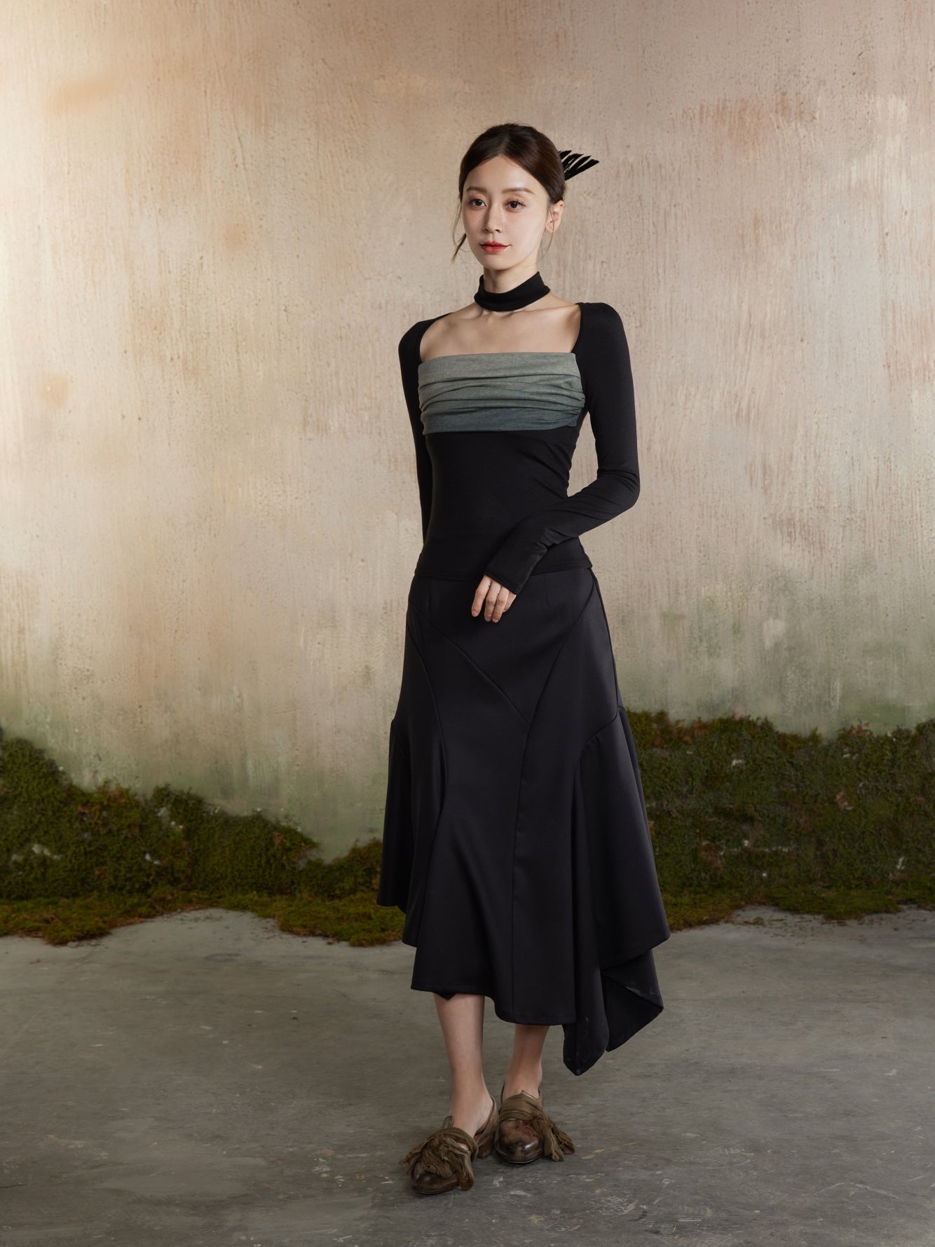 Knit Nichi Bi-Color Slim Classy Tops&Mermaid-Skirt