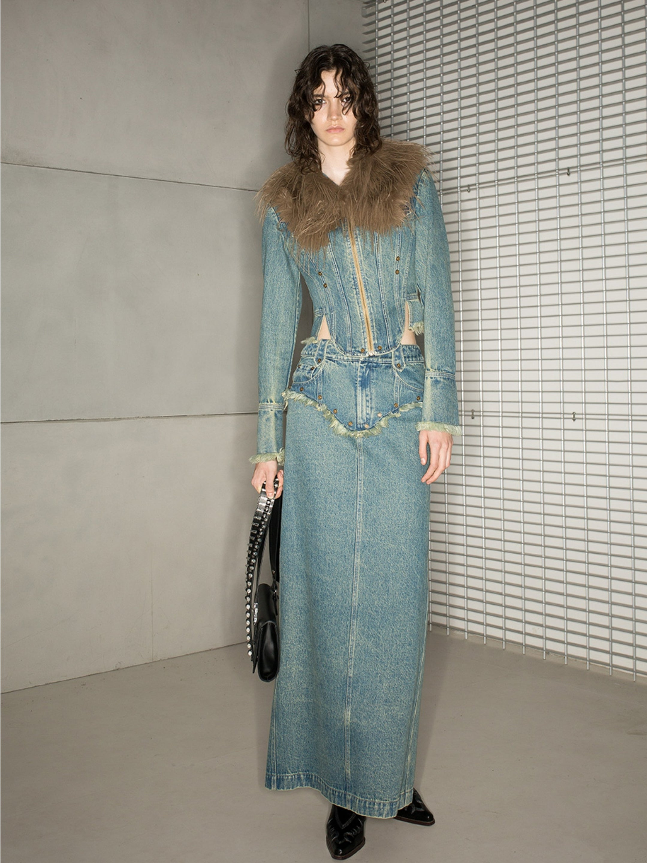 Denim Tassel Nichi Set-Up Tops&Long-Skirt