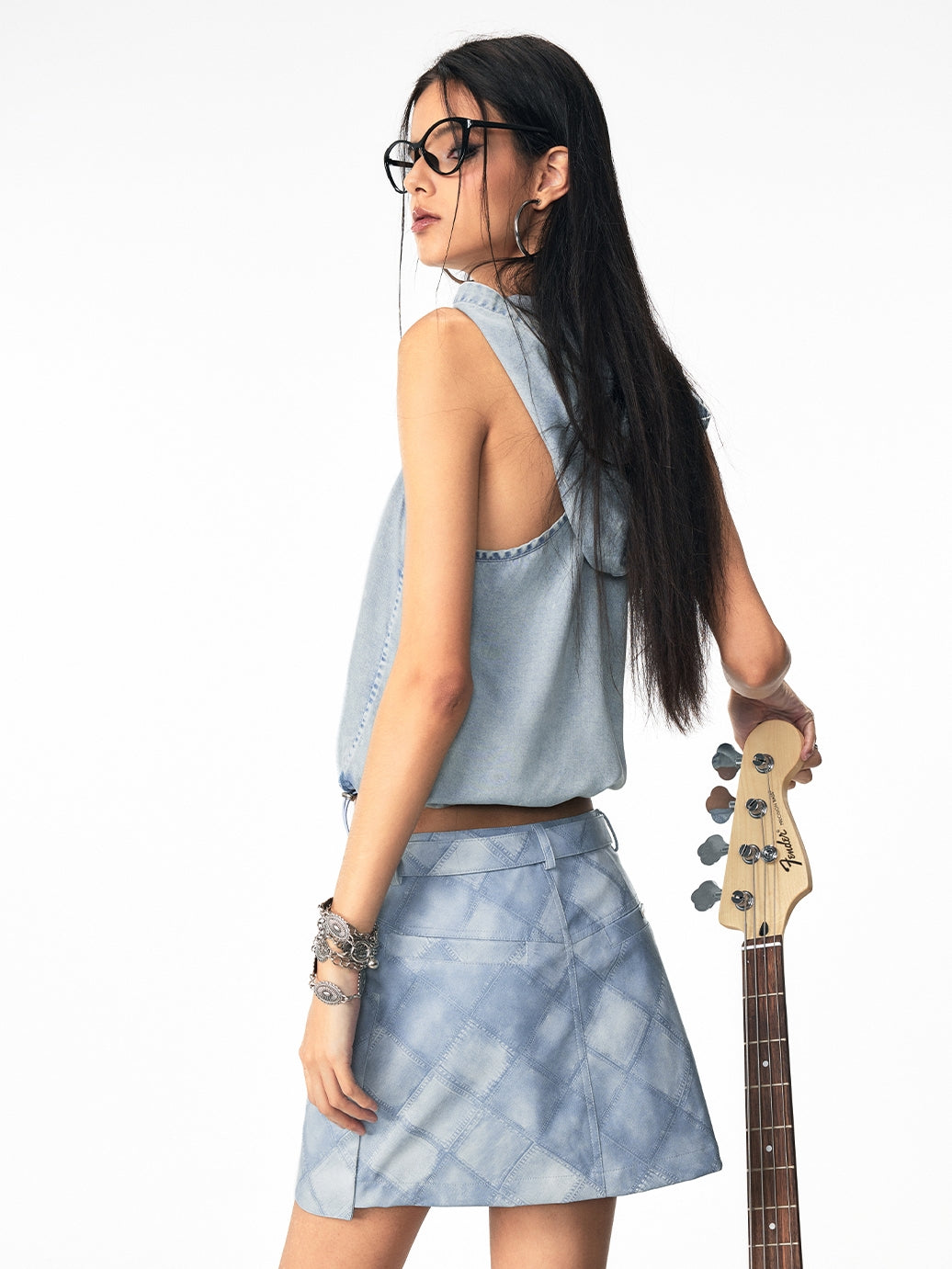 패치 워크 미니 캐주얼 타이트 스커트