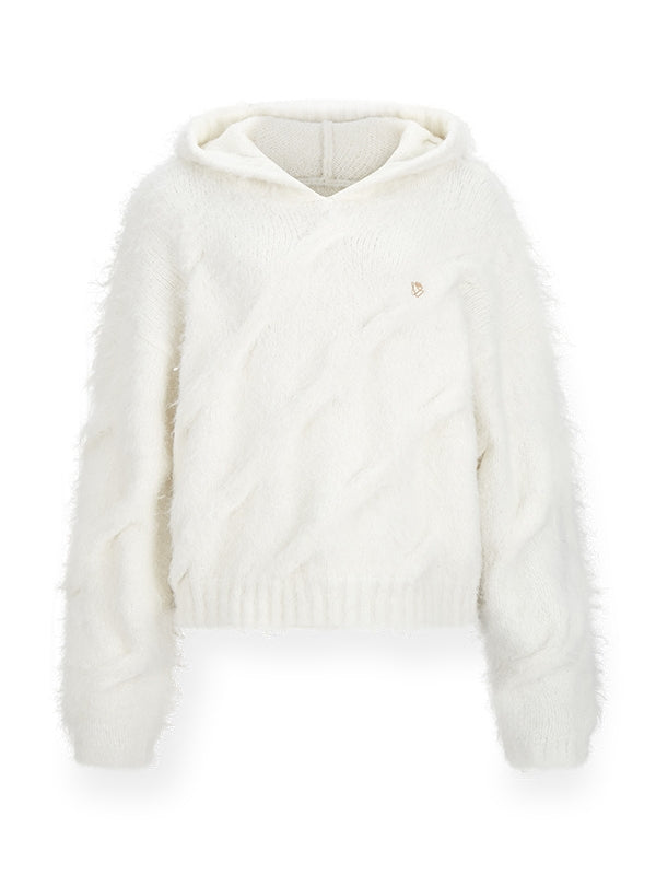 Mohair-Knit Casual Fluffily Hoodie Parka&Short-Pants