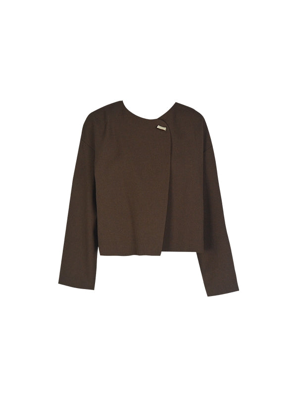 Nichi No-Collar Plain Loose Flare Jacket Mantle