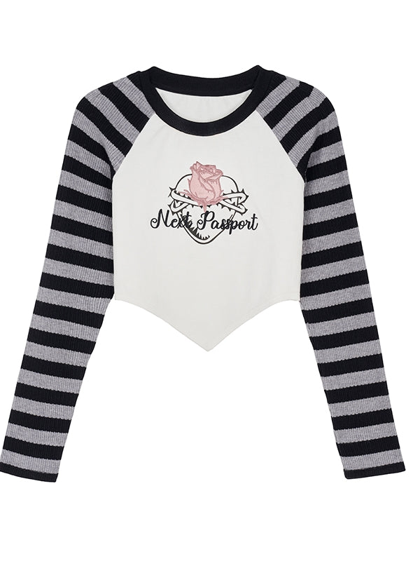 Knit Border Casual Set-Up Long-T-Shirt&Mini-Skirt
