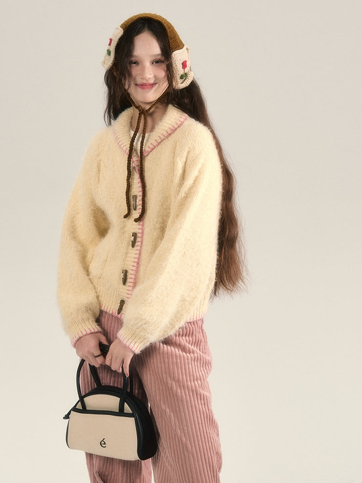 Stricke flauschig Retro-Toggle-Button-Strickjacke