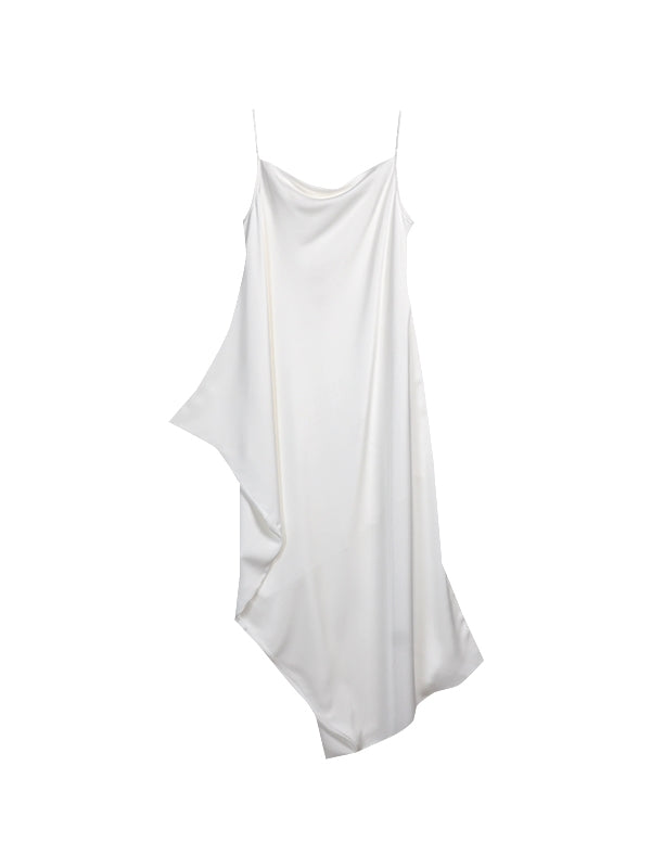 Glossy Asymmetry Drape Elegant Camisole Long-One-Piece