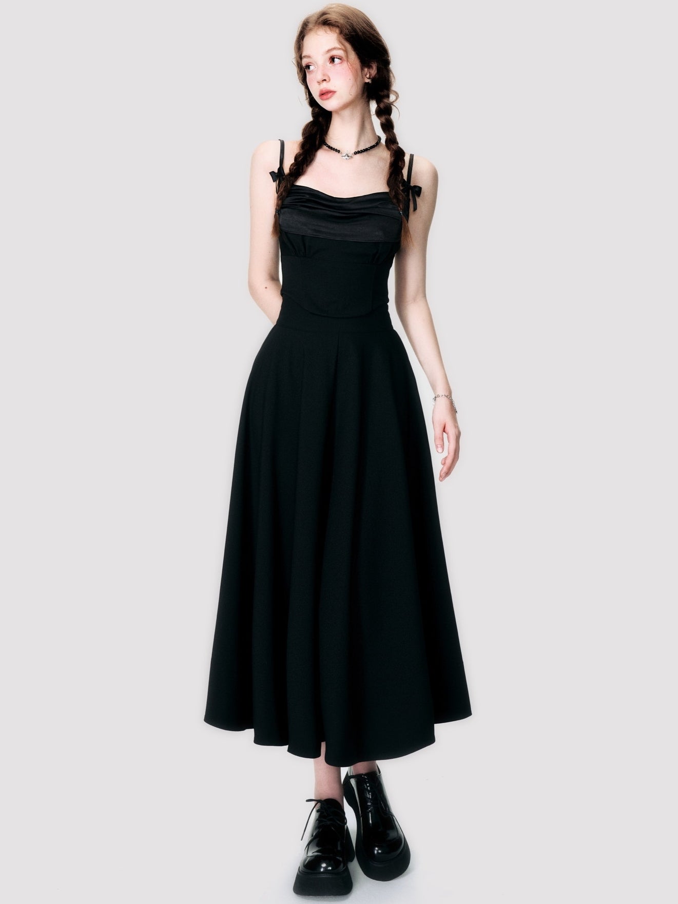 Ribbon Tight Simple Plain Camisole&Long-Skirt