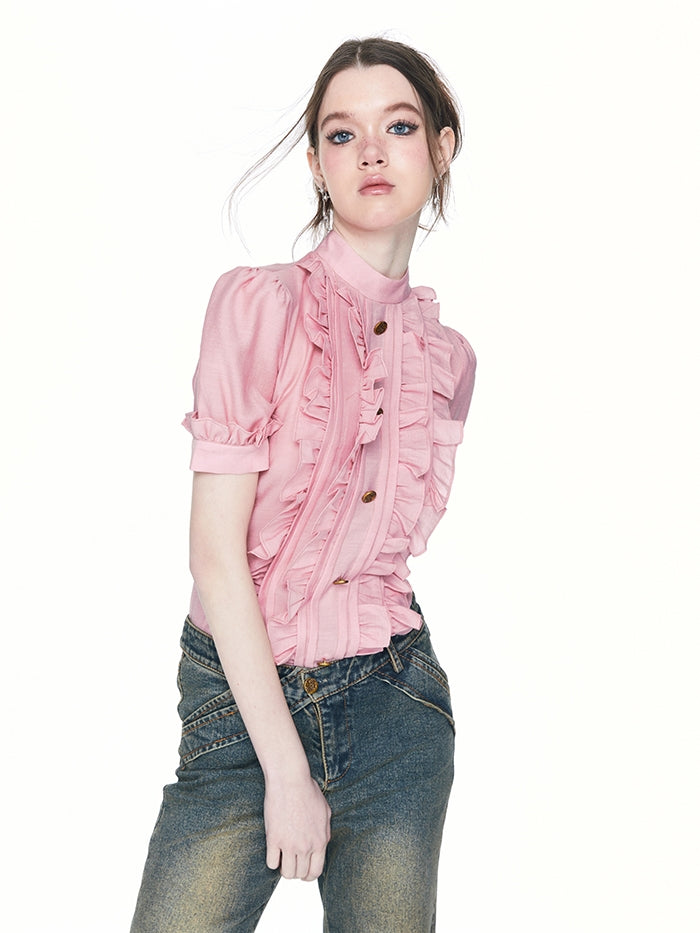 Frill Classy Retro Chic Blouse & Short-Pants