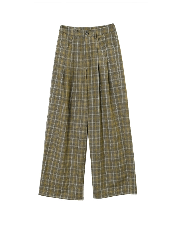 Checked Loose Casual Retro Girly Wide-Pants
