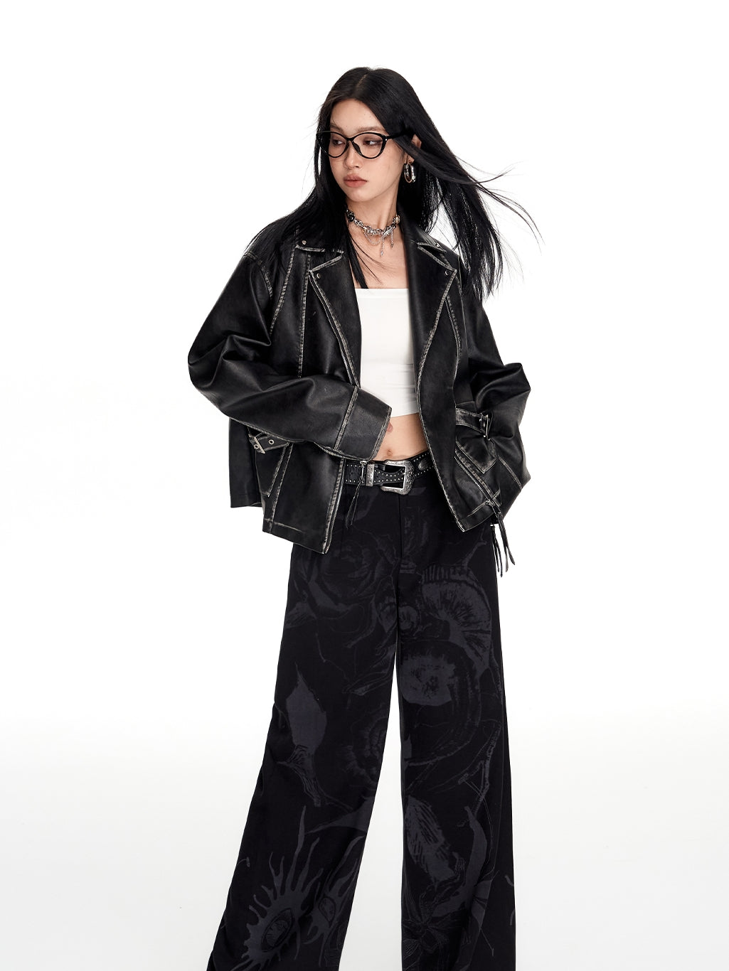 Stitch Oversize Cool Retro Leather-Jacket