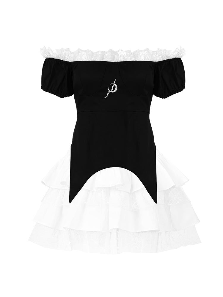 Abgestufte Off-Shoulder-Schnürspitze-Schnitzpe-Stück