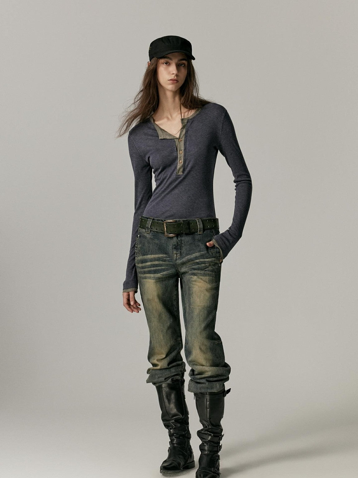 Slim Simple Retro Bi-Color Knit