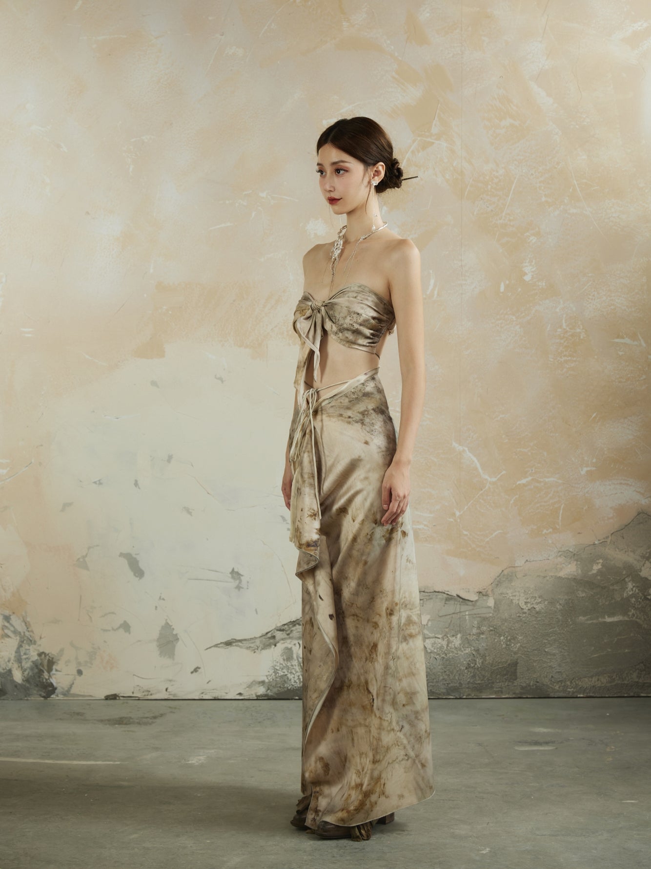 Gradation Speckled Elegant Wrap Nichi Long-Skirt