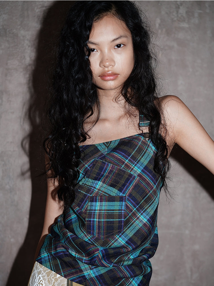 체크 백 오픈 백-크로스 걸리 탑