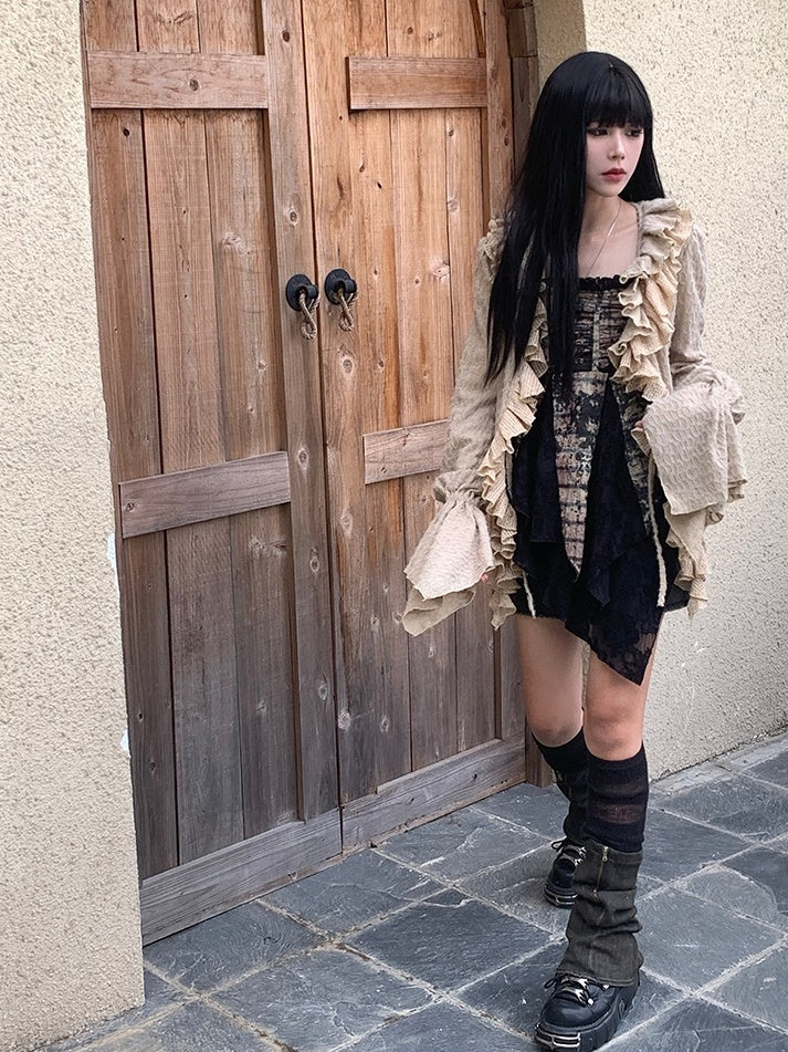 Lace Asymmetry Flare Frill Bare-Top