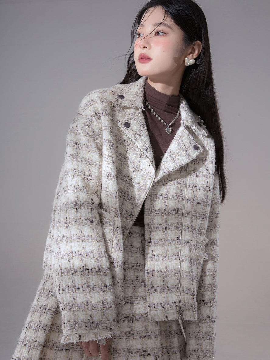 Tweed Suit Chic Wool Oversize Retro Jacket&Skirt