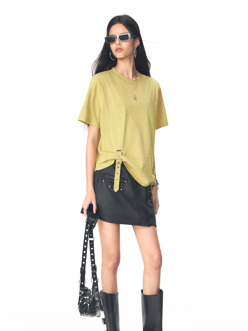 Belt Casual Roll-UP asymmetry Oversize T-Shirt