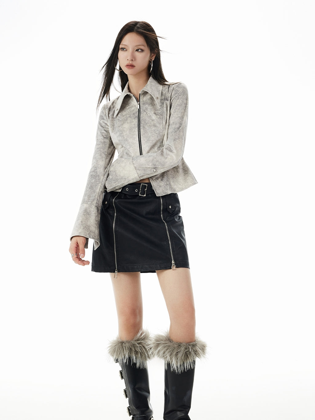 Tie-Dye Letaher Ribbon Nichi Slim Double-Zip Slim Jacket