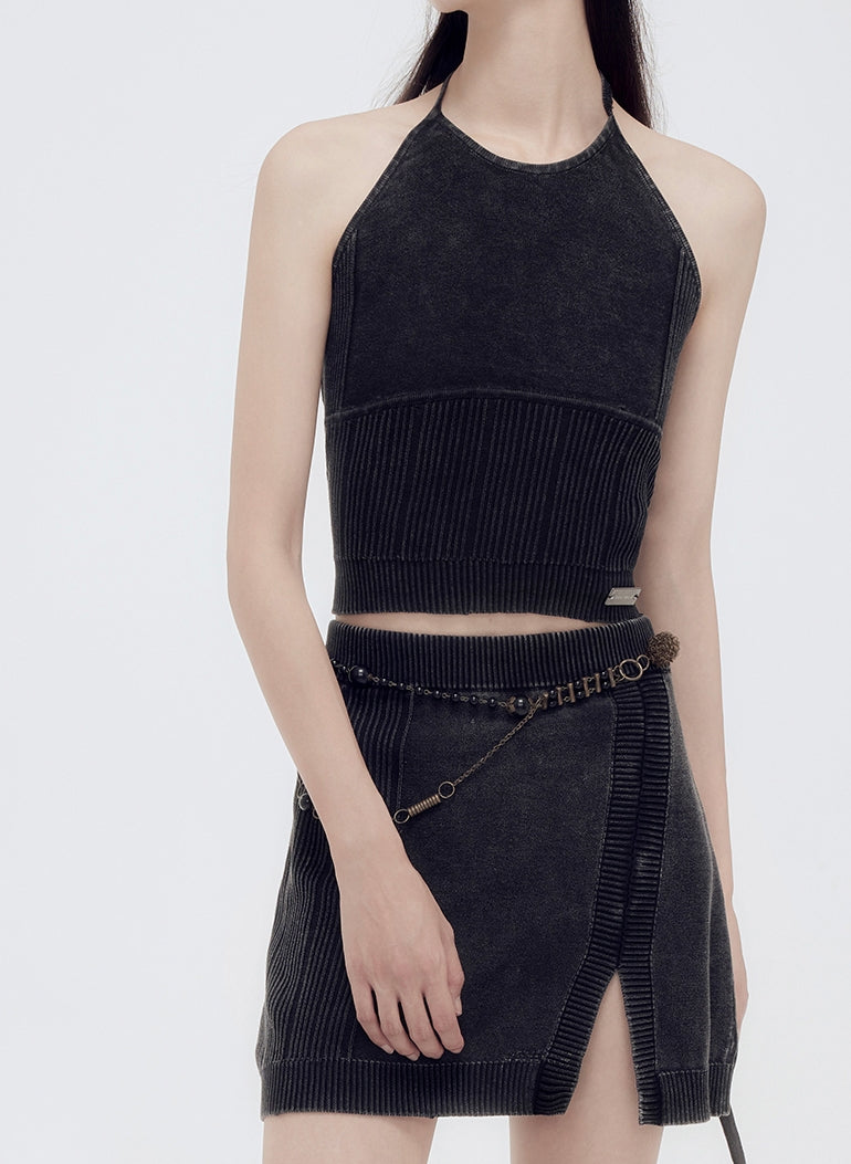 Tops&Mini-Skirt Summer-Knit Casual Set-Up