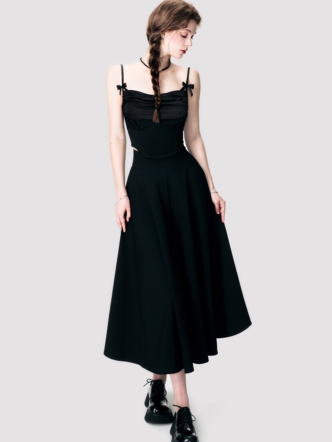Ribbon Tight Simple Plain Camisole&Long-Skirt