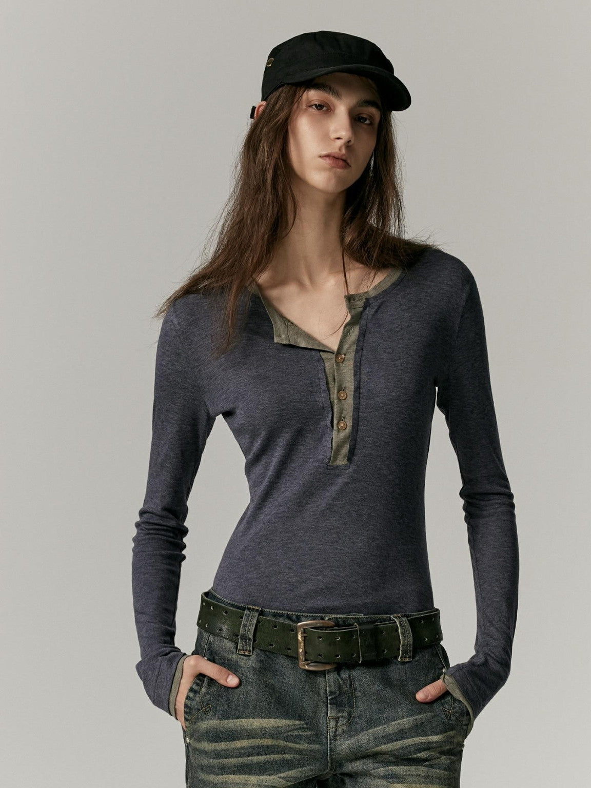 Slim Simple Retro Bi-Color Knit