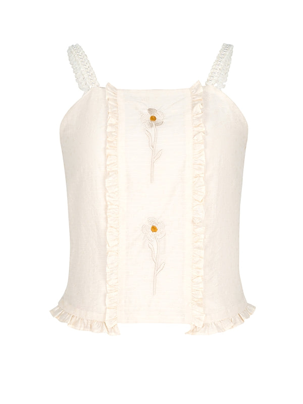 레이스 프릴 꽃 자수 천연 카미솔