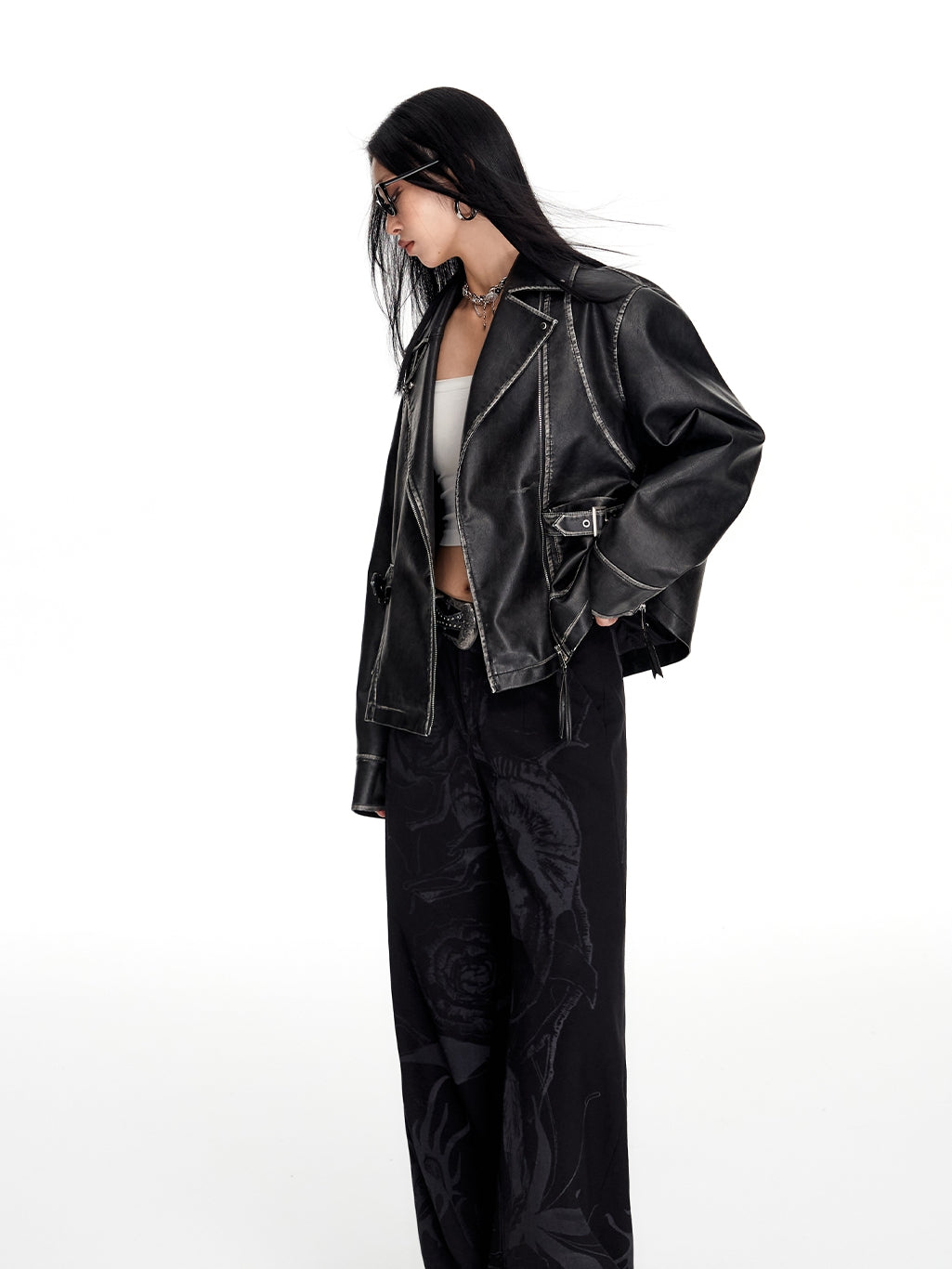 Stitch Oversize Cool Retro Leather-Jacket