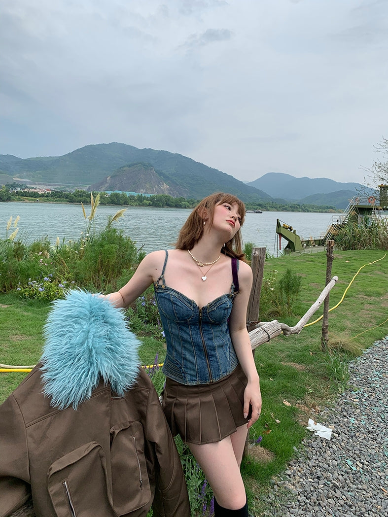 Denim Zip Slim Back-Open Camisole