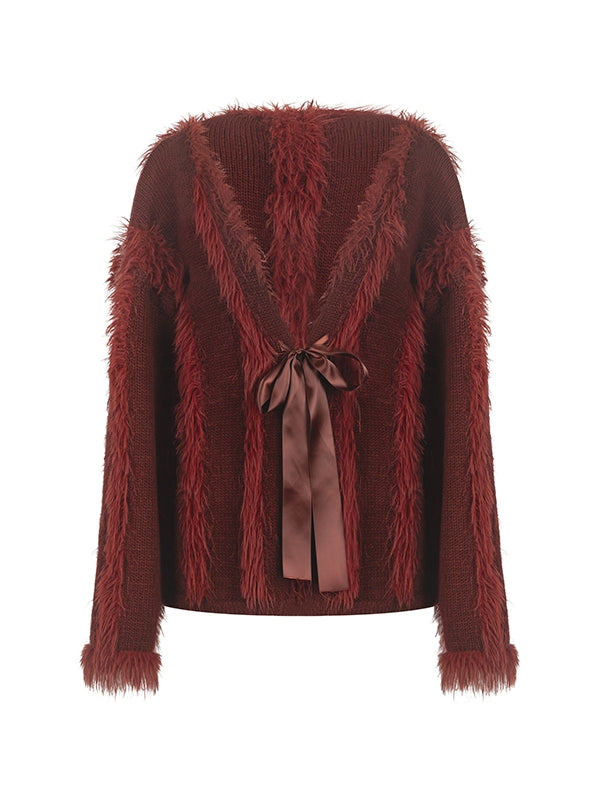 Pelzband übergroße flauschig süße Strickjacke