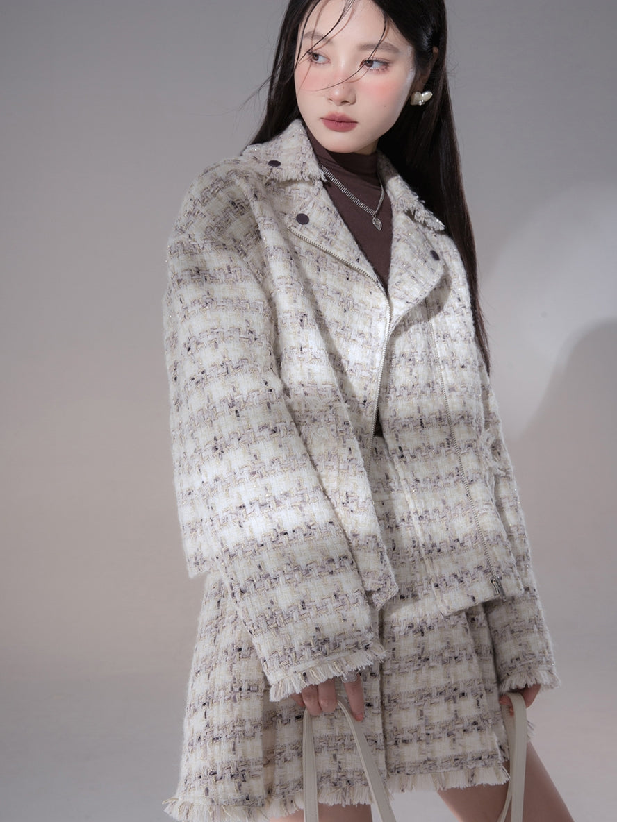 Tweed Suit Chic Wool Oversize Retro Jacket&Skirt