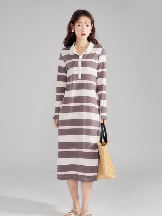 2type Border Long Casual I-Line Polo-One-Piece