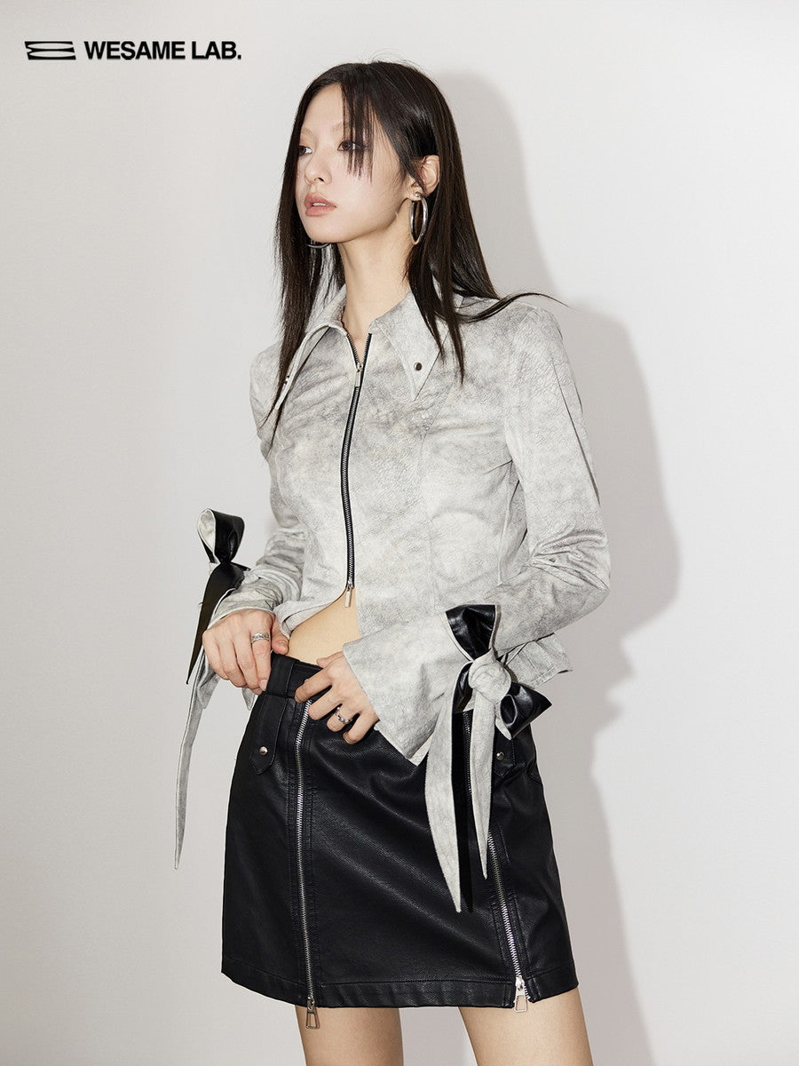 Tie-Dye Letaher Ribbon Nichi Slim Double-Zip Slim Jacket