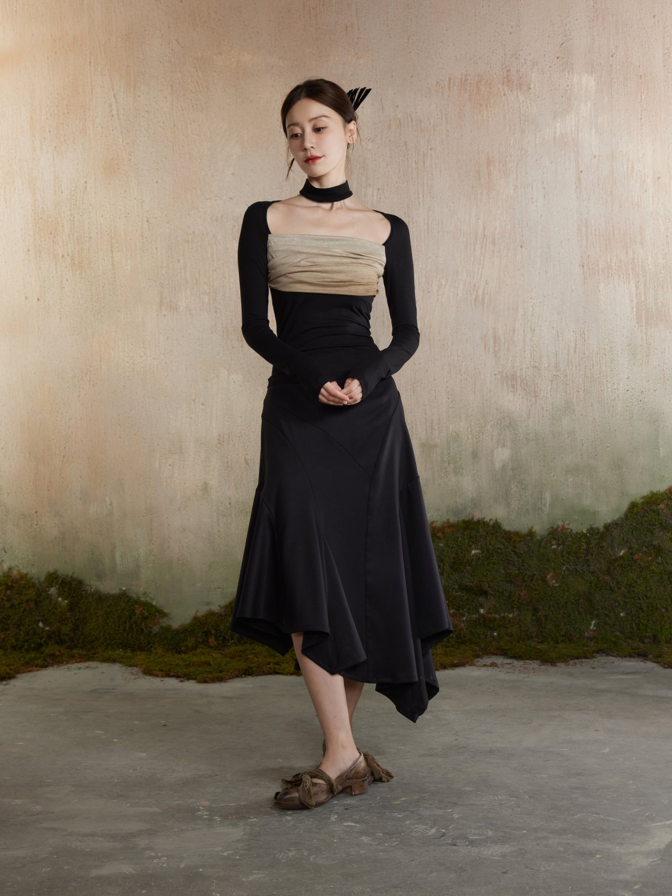 Knit Nichi Bi-Color Slim Classy Tops&Mermaid-Skirt