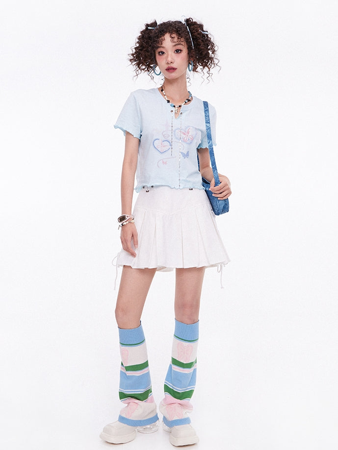 Lace-up Pleats Mini Gairly Skirt