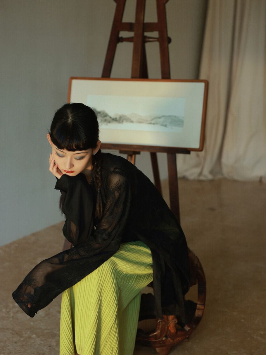 Crumply Pleats Simple Retro Long-Skirt