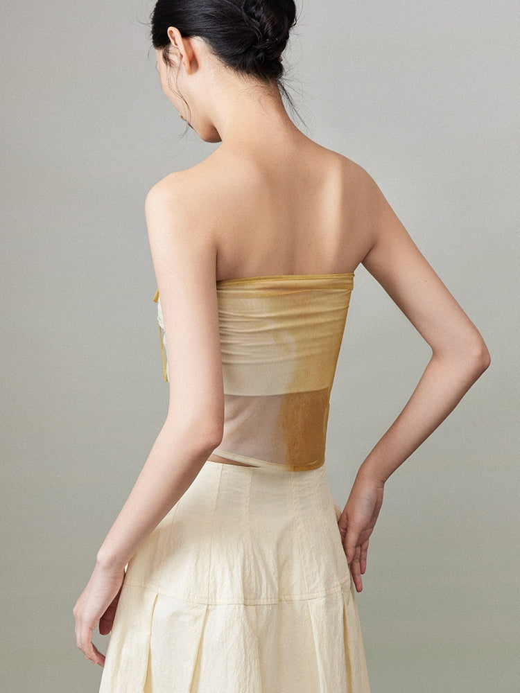 Drawstring Gradation Ciffon Sheer Bare-Top