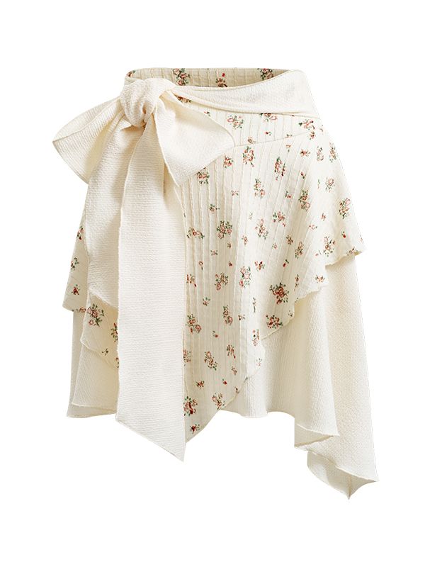 Glove Flower Cropped Fit Frill Ribbon asymmetry Tops & Skirt