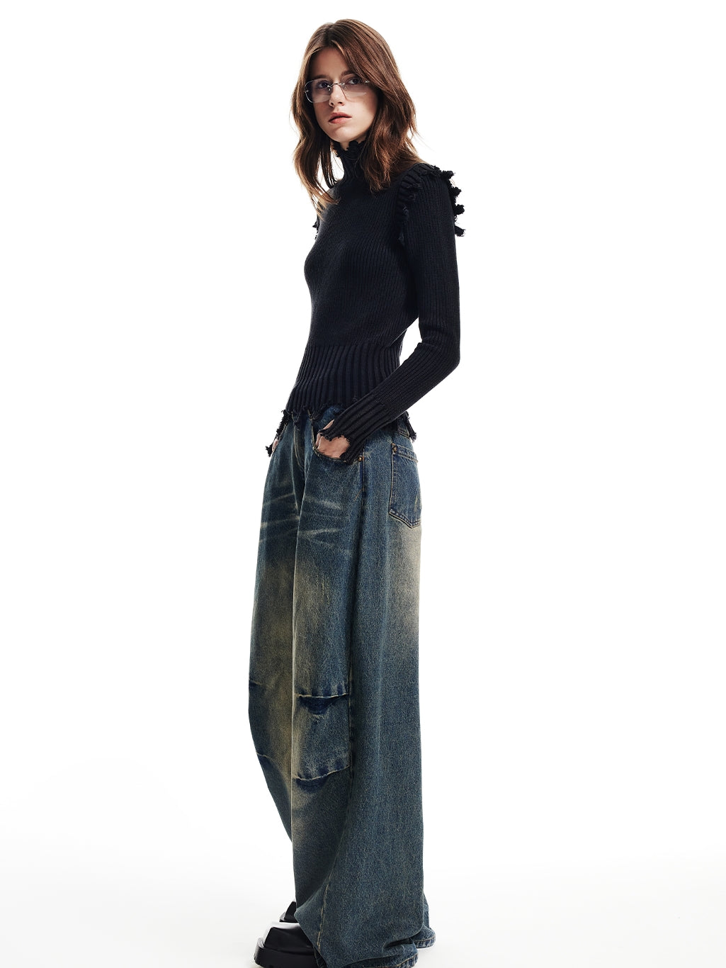 Denim Loose Faded Casual Wide-Pants