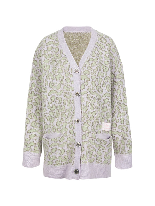 바이 컬러 대형 캐주얼 한 느슨한 v- 넥 카디건