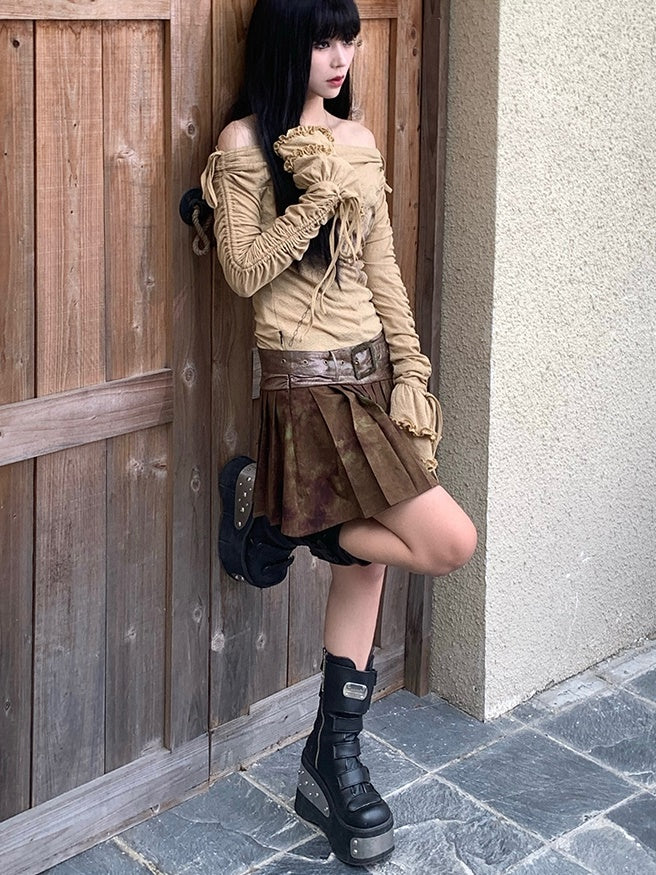 Mix Nichi Pleats Drawstring Leather One-Piece