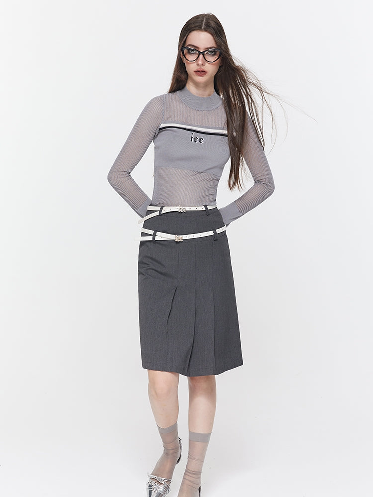 Sheer Tight Box-Pleats Knit u0026 Pencil-Skirt
