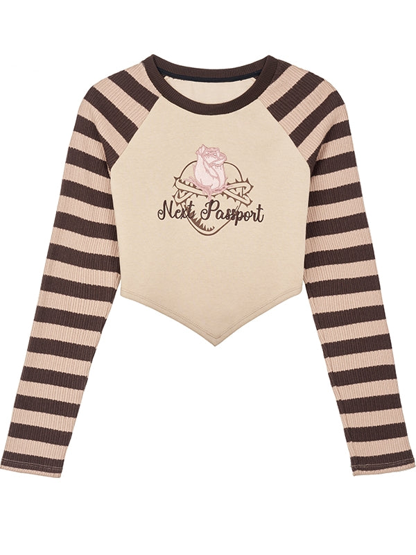 Knit Border Casual Set-Up Long-T-Shirt&Mini-Skirt