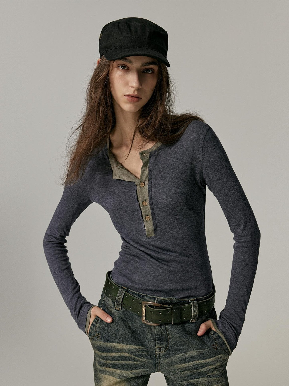 Slim Simple Retro Bi-Color Knit