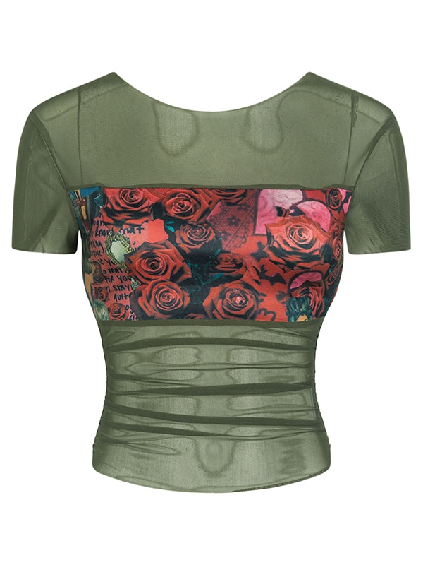 장미 깎아 지른 자른 꽉 인쇄 셔츠