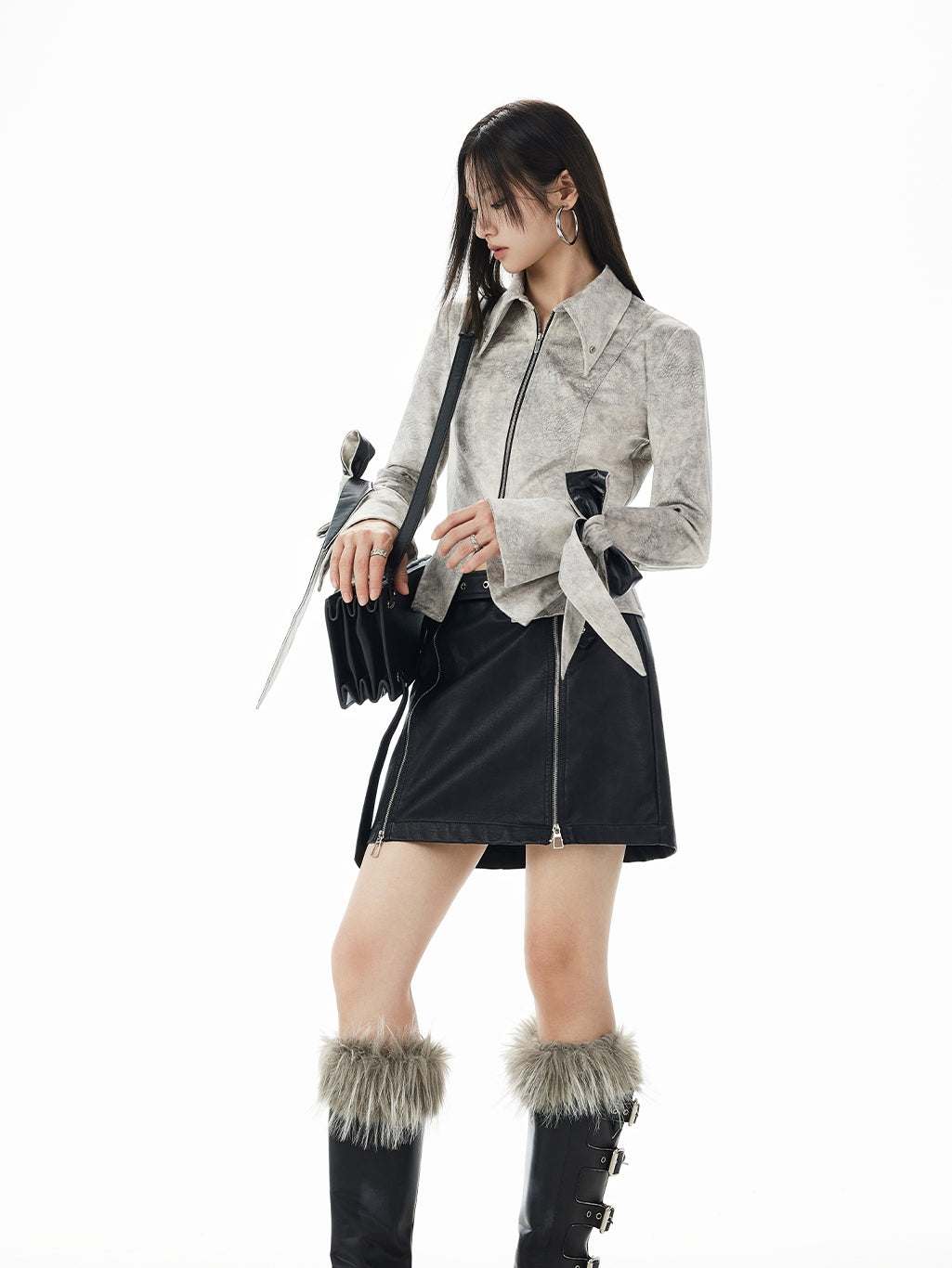 Tie-Dye Letaher Ribbon Nichi Slim Double-Zip Slim Jacket