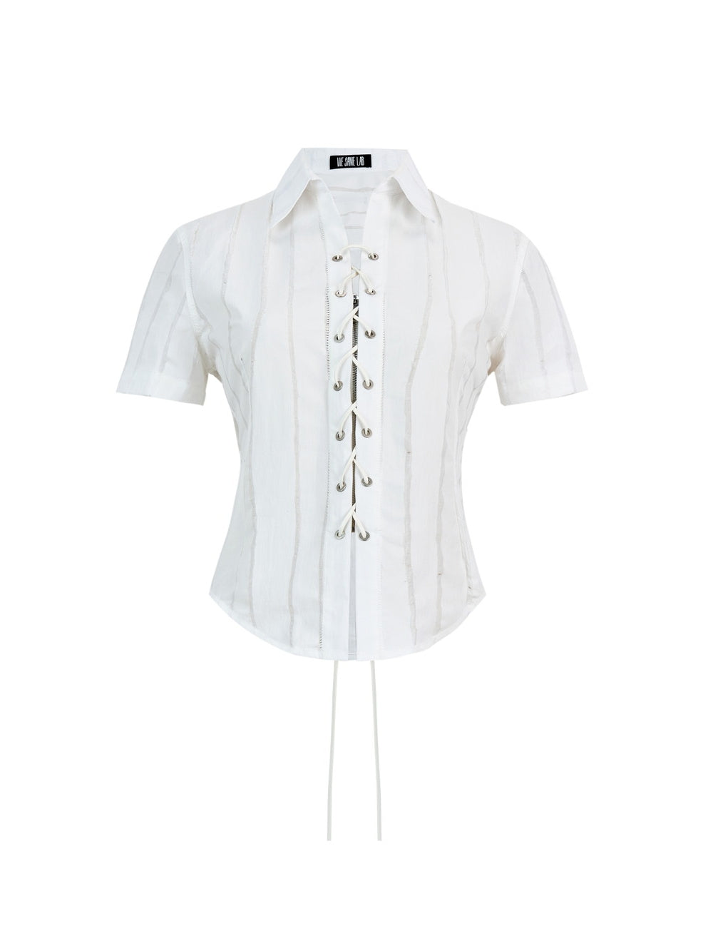 Stripe Lace-Up Short Slim Shirt