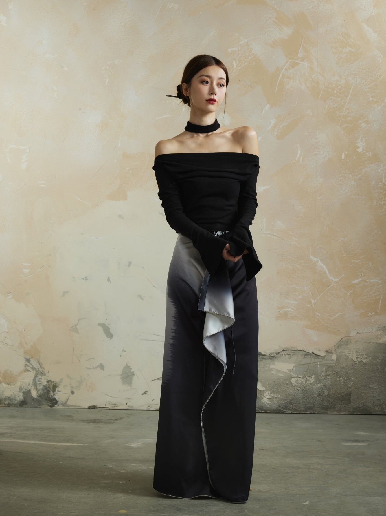 Gradation Speckled Elegant Wrap Nichi Long-Skirt