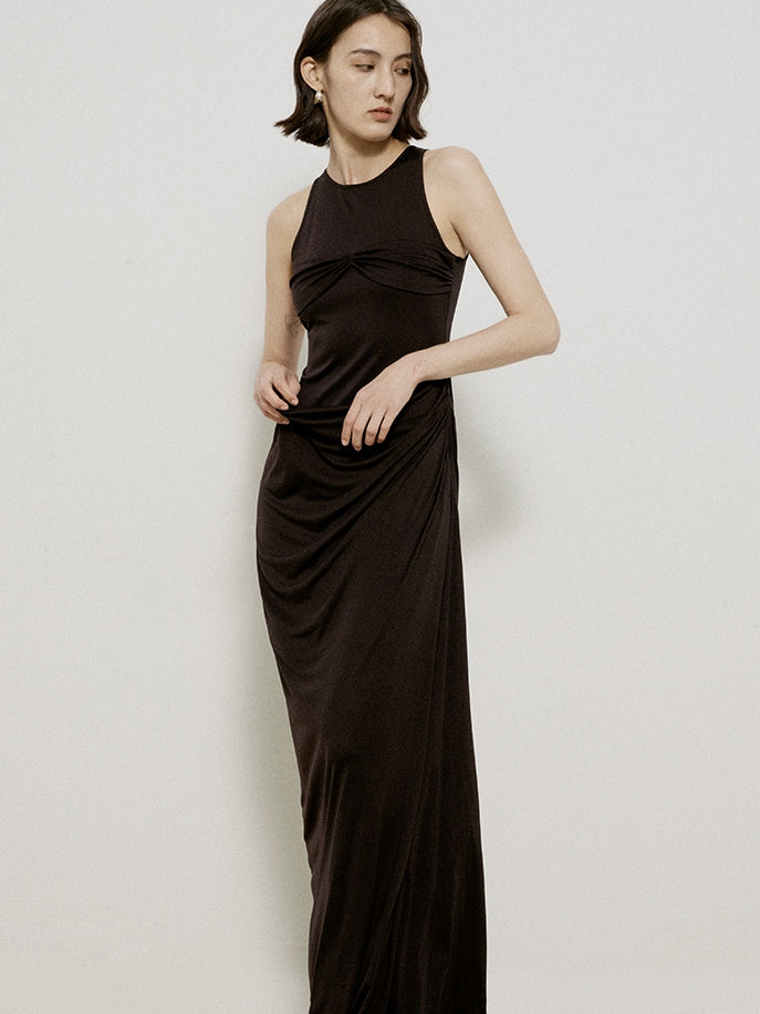 Elegant Drape Long Slim Simple One-Piece